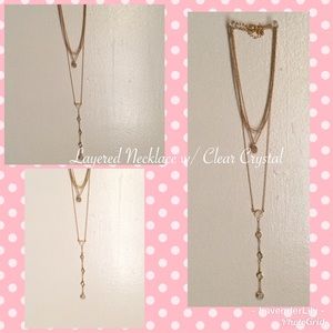 Gold Layered Necklace w/ Clear Crystal
